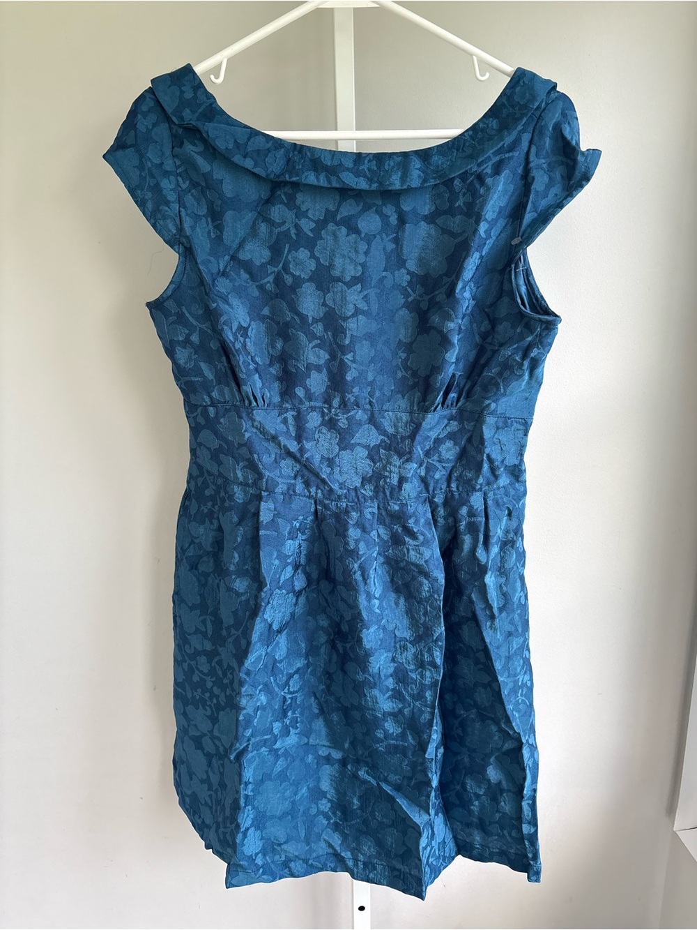 Tulle by Anthropologie Teal Blue Floral Jacquard Midi Dress Large